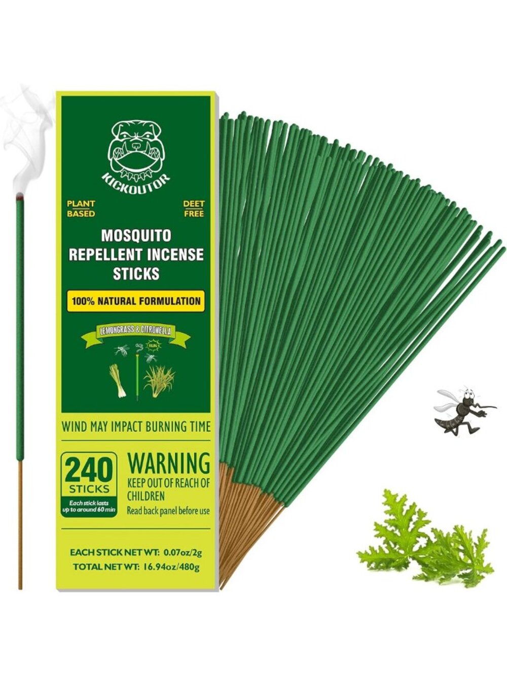 240 Count Citronella Oil Mosquito Repellent Incense Sticks for Outdoor